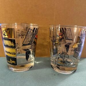 Two (2) Black/Gold Steel Mill MCM Barware Glasses (1970's)